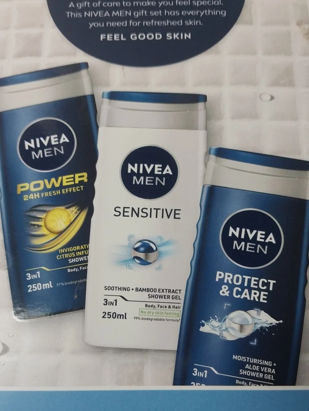 Nivea Men 3-in-1 Shower Gel Trio Lot Of 2  Sensitive, Power, Protect & Care 6